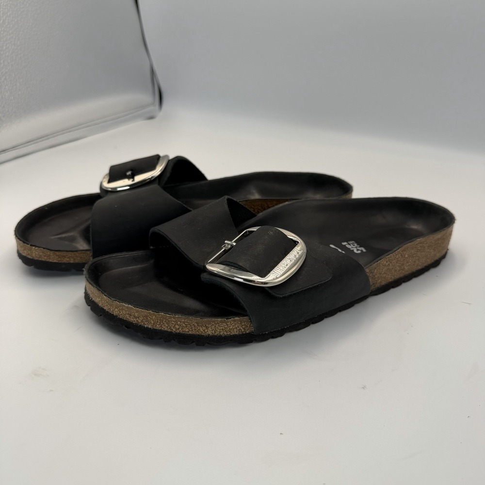 Birkenstock Madrid Big Buckle Slide Sandal in Black Leather Size 42 (US 11) - Picture 1 of 7